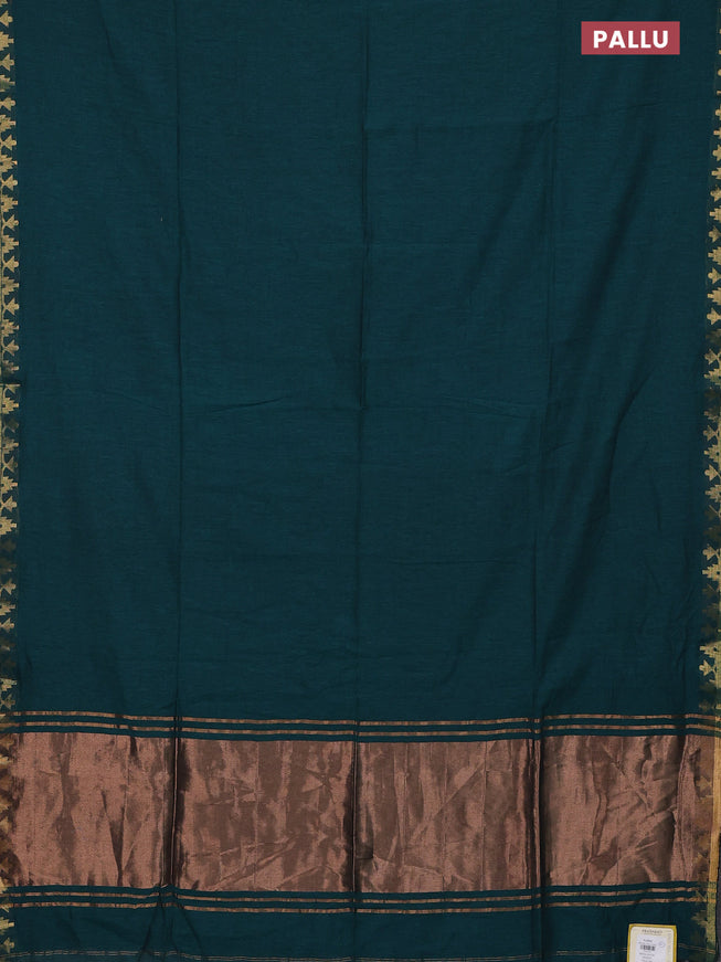 Bengal soft cotton saree peacock green with plain body and zari woven border