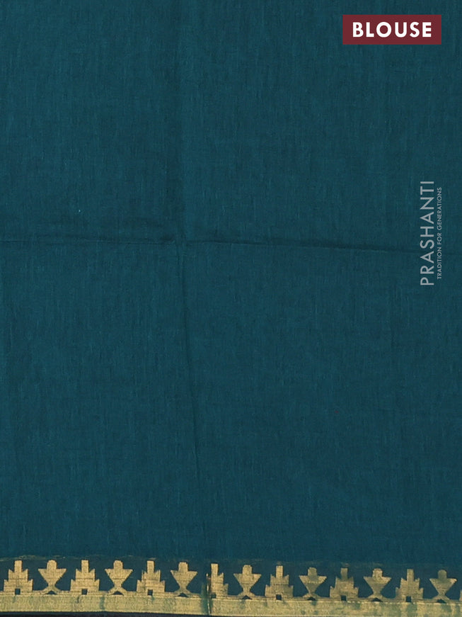 Bengal soft cotton saree peacock green with plain body and zari woven border