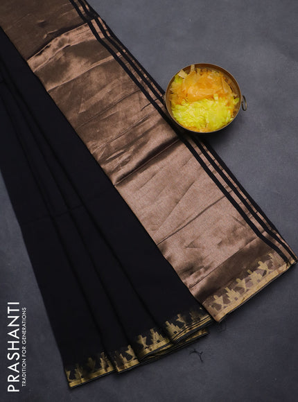 Bengal soft cotton saree black with plain body and zari woven border