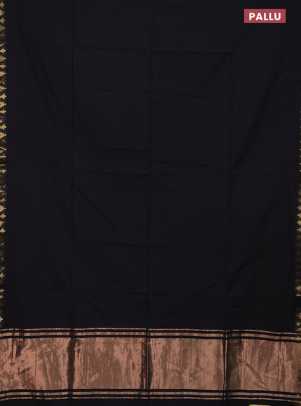 Bengal soft cotton saree black with plain body and zari woven border