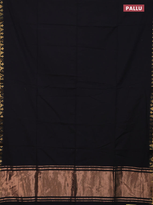 Bengal soft cotton saree black with plain body and zari woven border