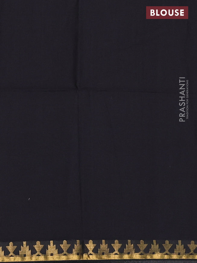 Bengal soft cotton saree black with plain body and zari woven border