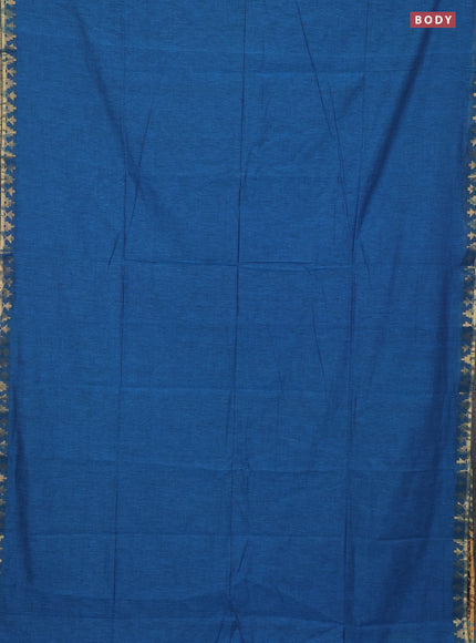 Bengal soft cotton saree cs blue with plain body and zari woven border