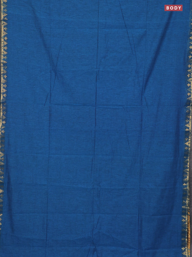 Bengal soft cotton saree cs blue with plain body and zari woven border