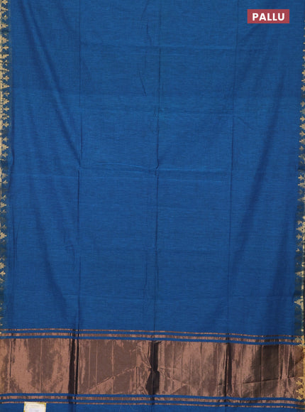 Bengal soft cotton saree cs blue with plain body and zari woven border