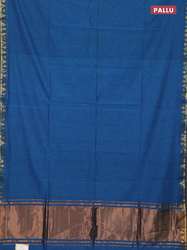 Bengal soft cotton saree cs blue with plain body and zari woven border