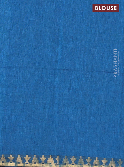 Bengal soft cotton saree cs blue with plain body and zari woven border