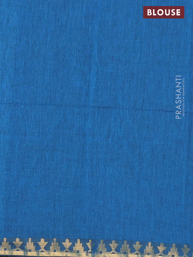Bengal soft cotton saree cs blue with plain body and zari woven border