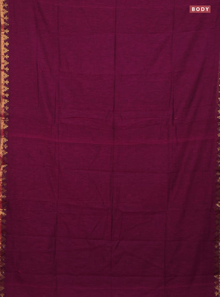 Bengal soft cotton saree dark magenta pink with plain body and zari woven border