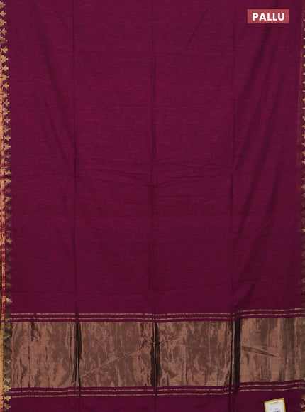 Bengal soft cotton saree dark magenta pink with plain body and zari woven border