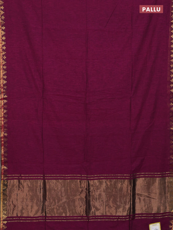 Bengal soft cotton saree dark magenta pink with plain body and zari woven border