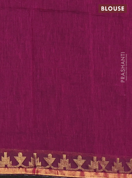Bengal soft cotton saree dark magenta pink with plain body and zari woven border