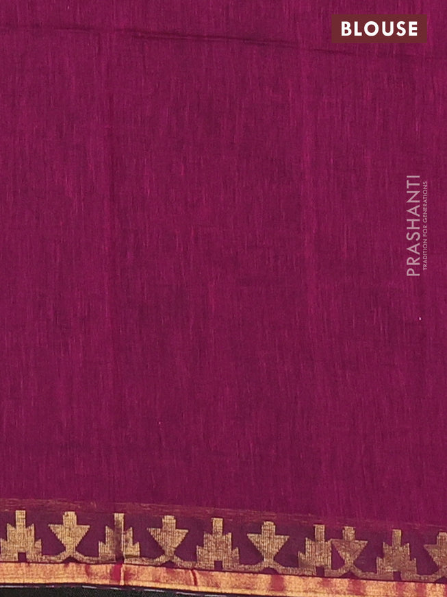 Bengal soft cotton saree dark magenta pink with plain body and zari woven border