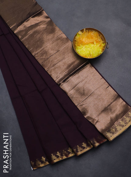 Bengal soft cotton saree wine shade with plain body and zari woven border