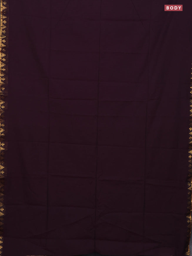 Bengal soft cotton saree wine shade with plain body and zari woven border