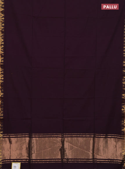 Bengal soft cotton saree wine shade with plain body and zari woven border