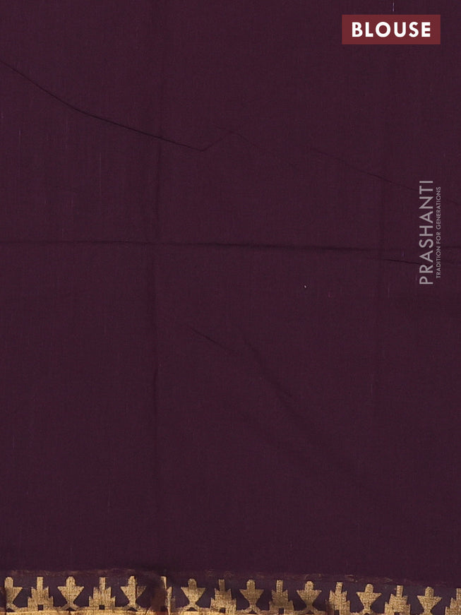 Bengal soft cotton saree wine shade with plain body and zari woven border