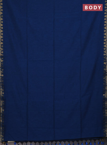 Bengal soft cotton saree cs blue with plain body and zari woven border