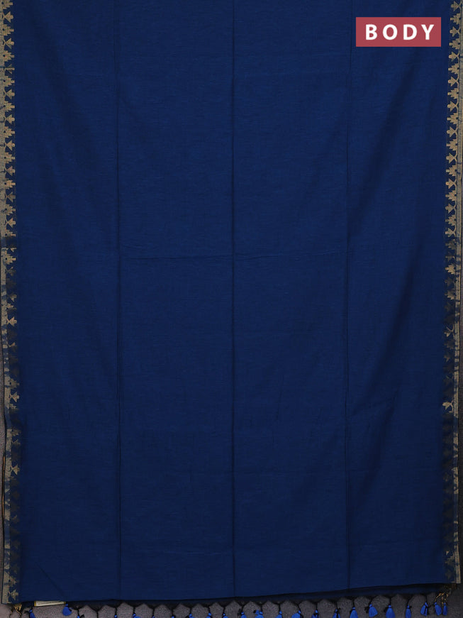 Bengal soft cotton saree cs blue with plain body and zari woven border