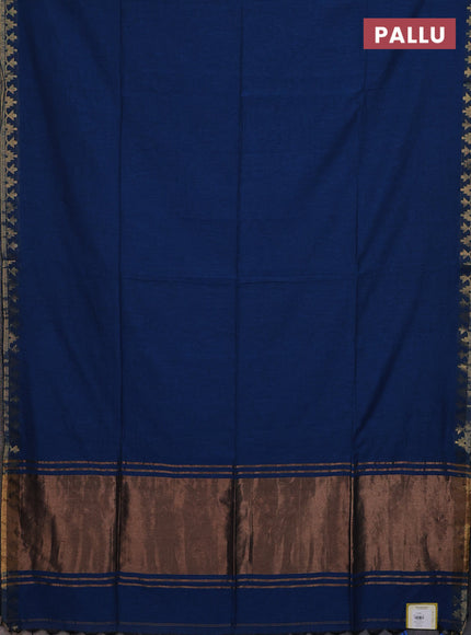 Bengal soft cotton saree cs blue with plain body and zari woven border