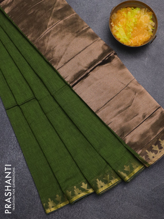 Bengal soft cotton saree light green with plain body and zari woven border