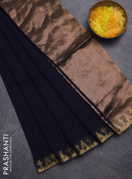 Bengal soft cotton saree navy blue with plain body and zari woven border