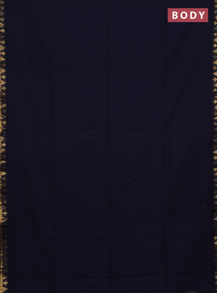 Bengal soft cotton saree navy blue with plain body and zari woven border