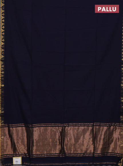 Bengal soft cotton saree navy blue with plain body and zari woven border