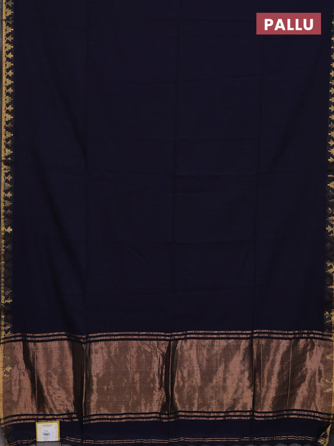 Bengal soft cotton saree navy blue with plain body and zari woven border