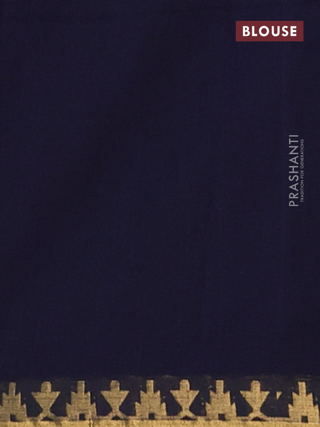 Bengal soft cotton saree navy blue with plain body and zari woven border