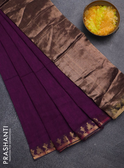 Bengal soft cotton saree purple with plain body and zari woven border