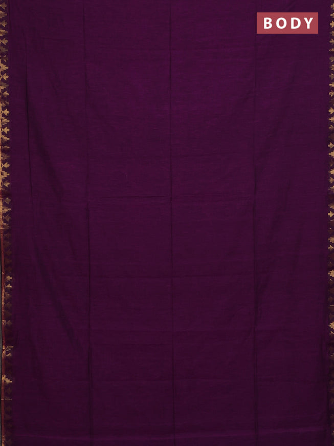 Bengal soft cotton saree purple with plain body and zari woven border