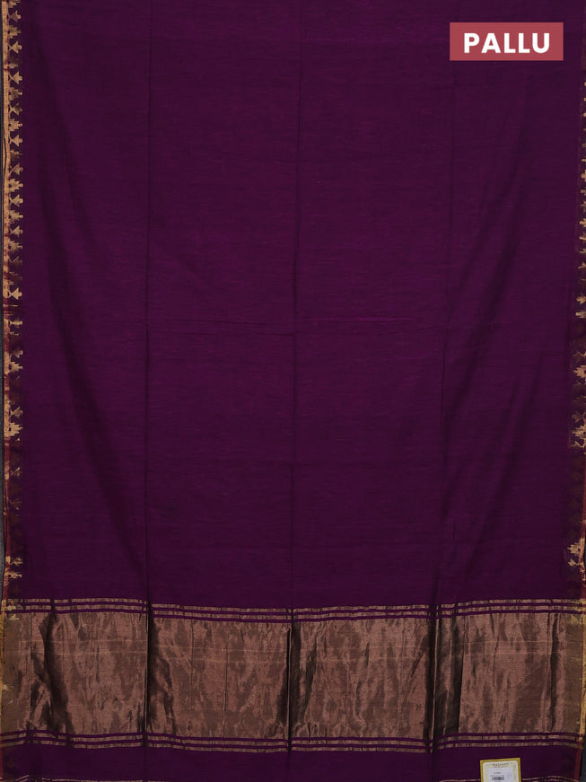 Bengal soft cotton saree purple with plain body and zari woven border