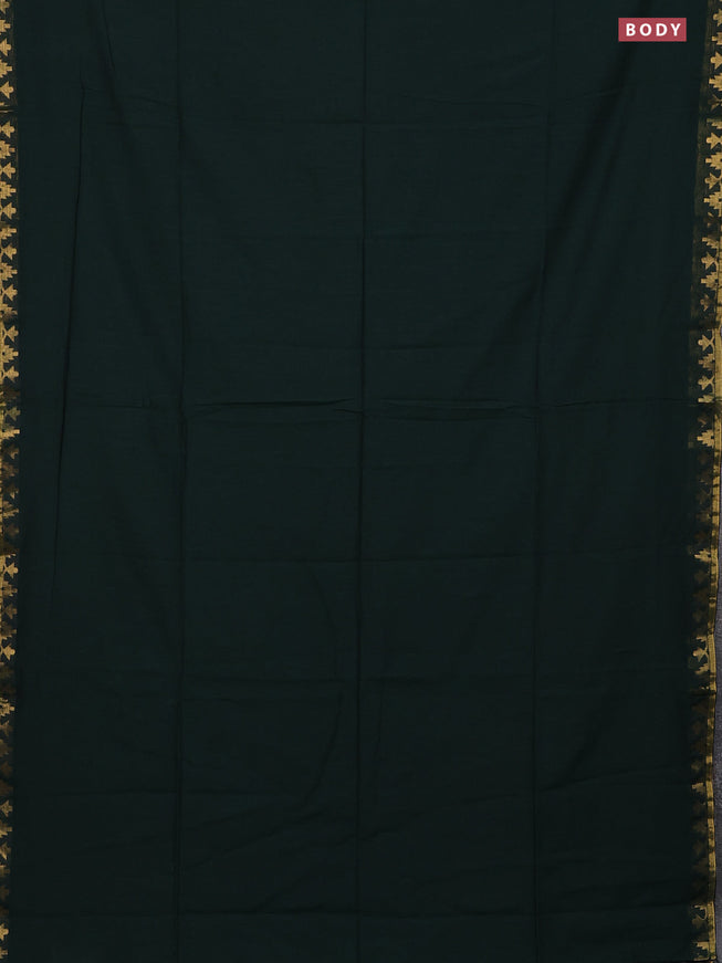 Bengal soft cotton saree bottle green with plain body and zari woven border