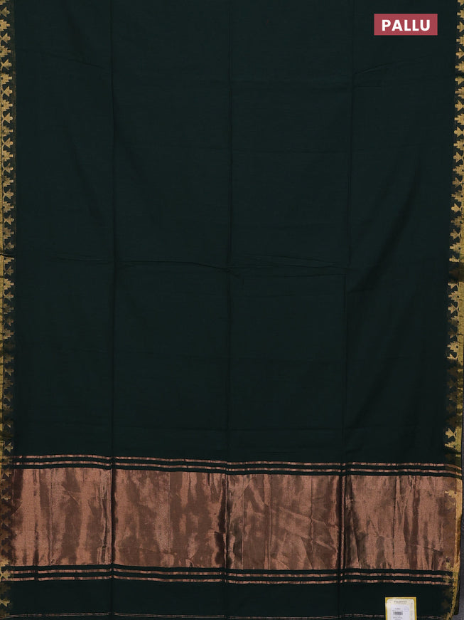 Bengal soft cotton saree bottle green with plain body and zari woven border