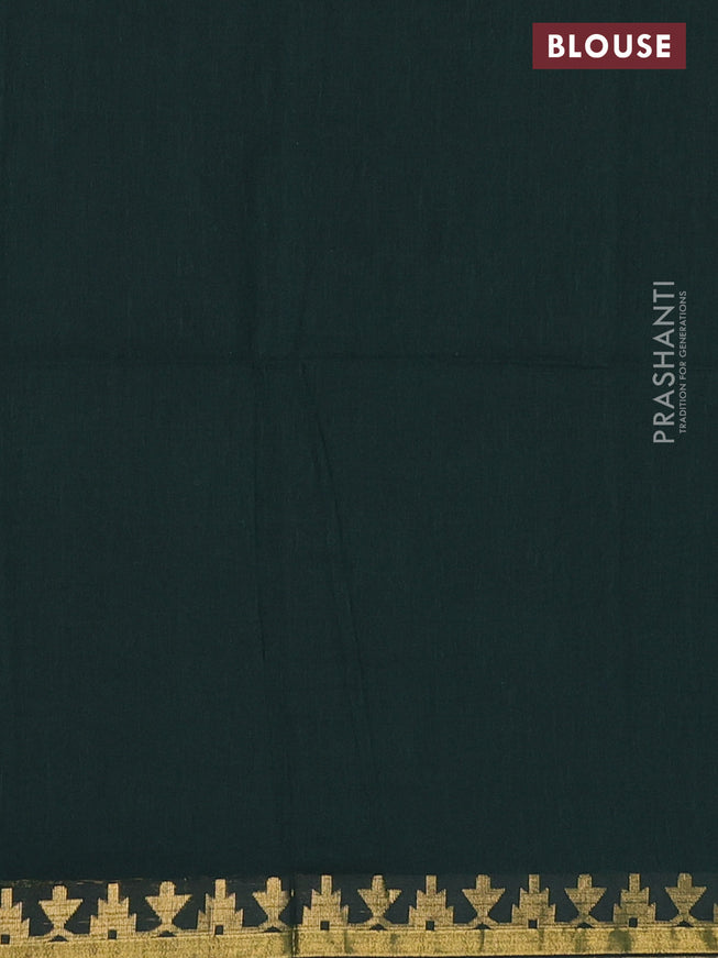 Bengal soft cotton saree bottle green with plain body and zari woven border