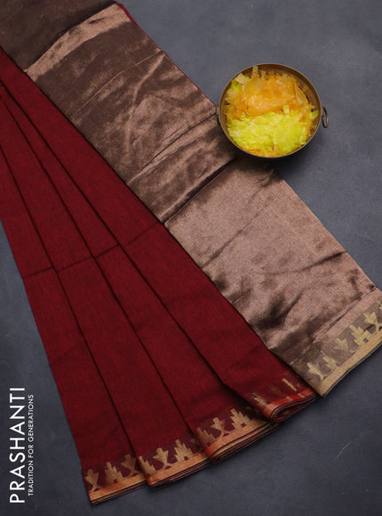 Bengal soft cotton saree maroon with plain body and zari woven border