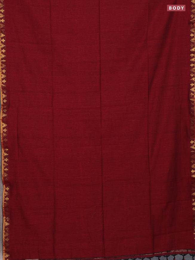 Bengal soft cotton saree maroon with plain body and zari woven border
