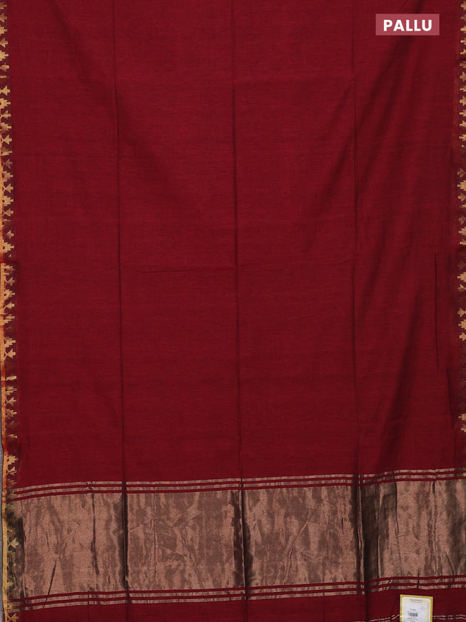 Bengal soft cotton saree maroon with plain body and zari woven border