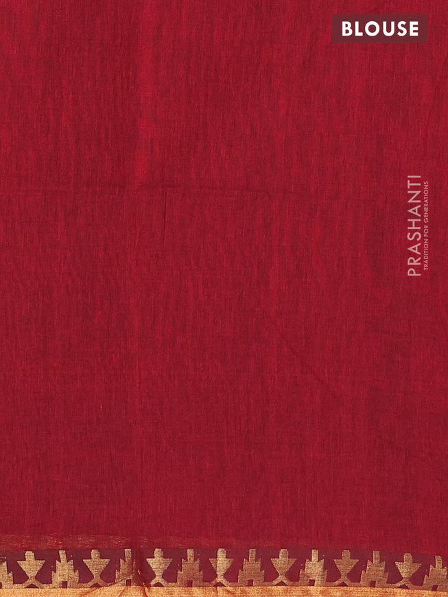 Bengal soft cotton saree maroon with plain body and zari woven border