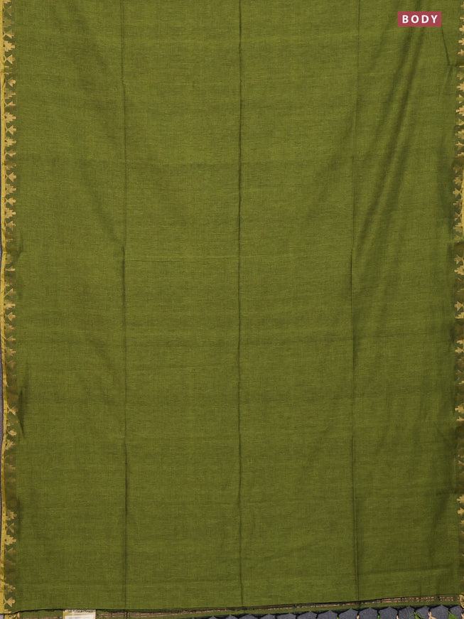 Bengal soft cotton saree mehendi green with plain body and zari woven border