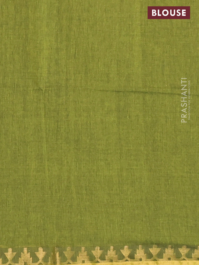 Bengal soft cotton saree mehendi green with plain body and zari woven border