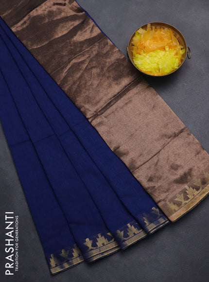 Bengal soft cotton saree blue with plain body and zari woven border