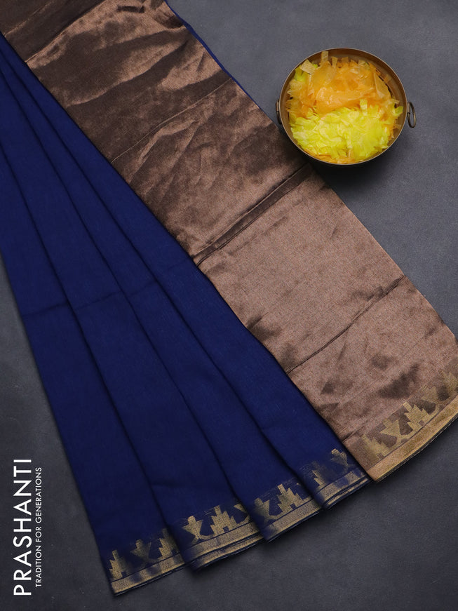 Bengal soft cotton saree blue with plain body and zari woven border