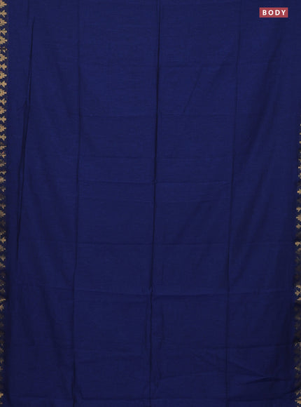 Bengal soft cotton saree blue with plain body and zari woven border