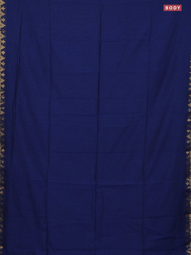 Bengal soft cotton saree blue with plain body and zari woven border