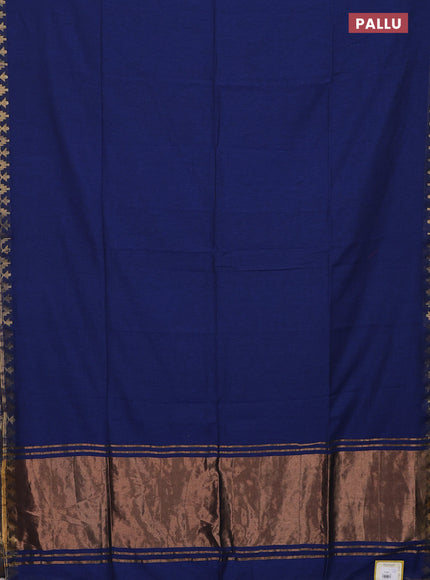 Bengal soft cotton saree blue with plain body and zari woven border