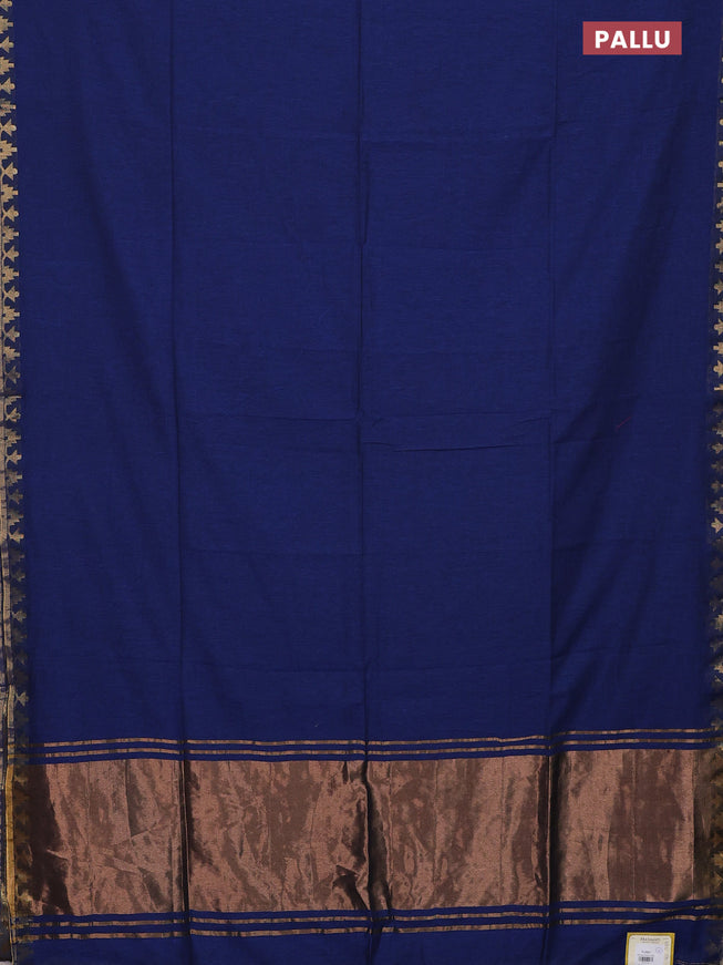 Bengal soft cotton saree blue with plain body and zari woven border