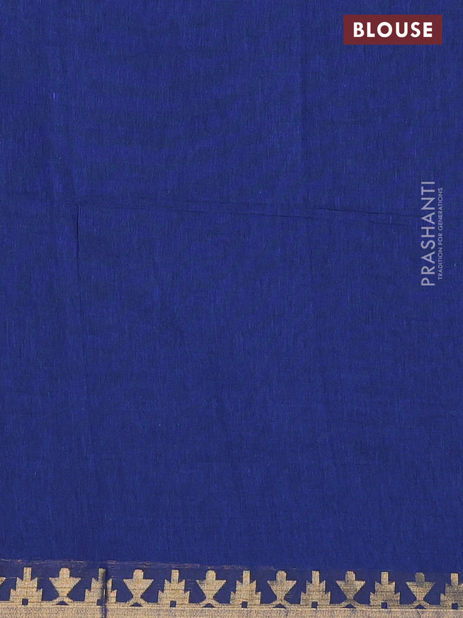 Bengal soft cotton saree blue with plain body and zari woven border