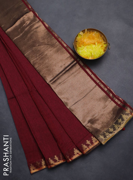 Bengal soft cotton saree maroon with plain body and zari woven border